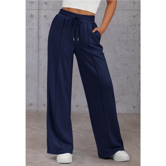 Womens Wide Leg Sweatpants High Waisted Deep Blue - Picture 3 of 6